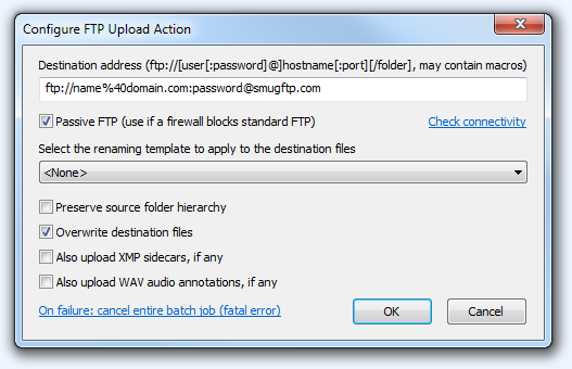 FPV Configure FTP Upload Action