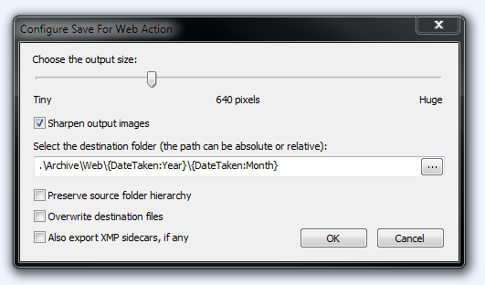 Save for Web Action Editor